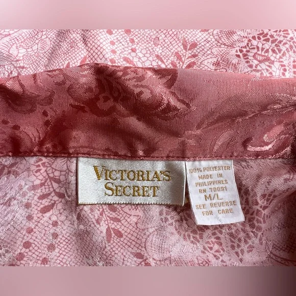 VTG Victoria's Secret Gold Label Satin Floral Button-Down Pajama Sleep Shirt M/L - Picture 2 of 7